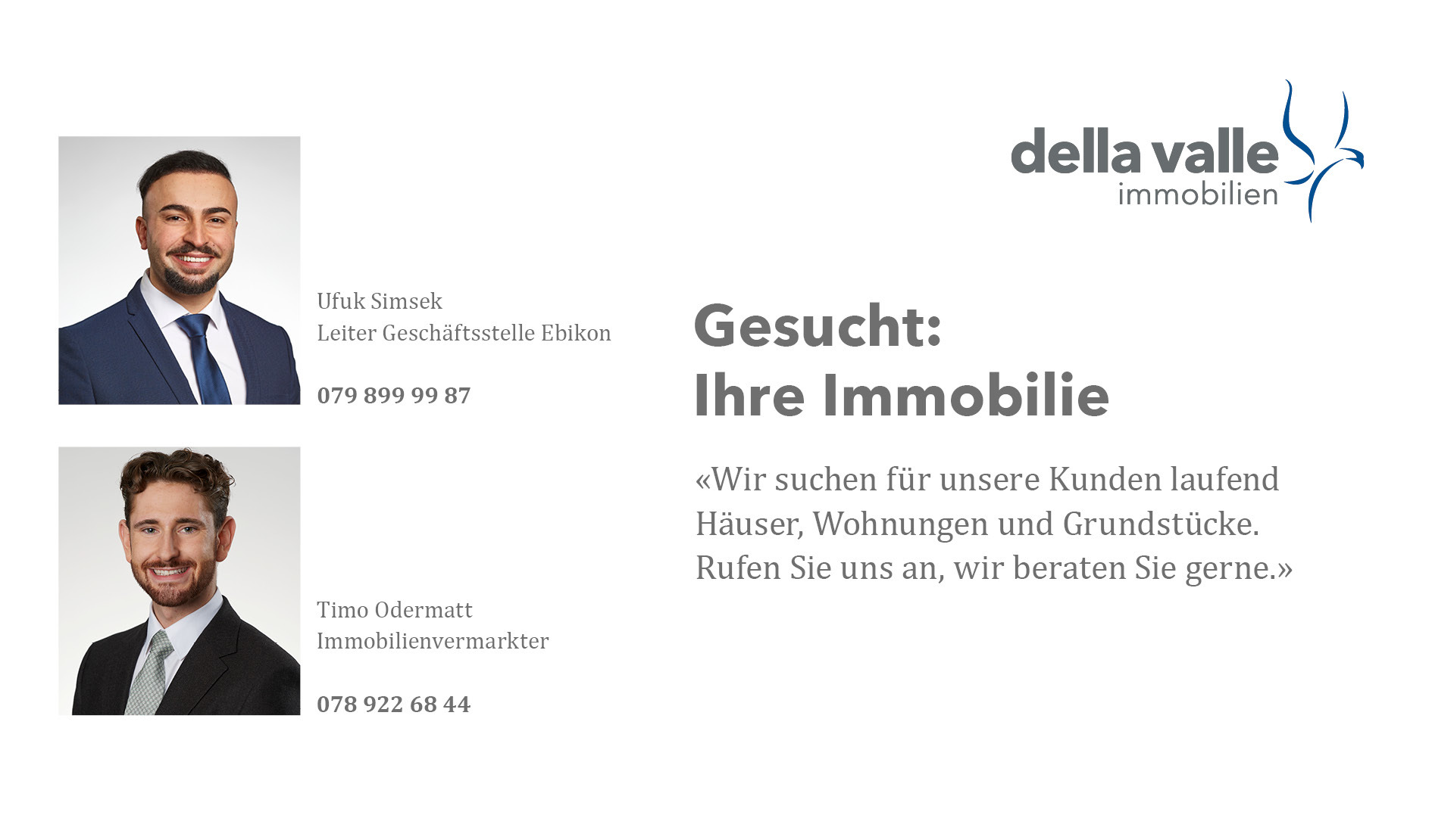 Werbebanner einer Immobilienfirma mit Ansprechpartnern