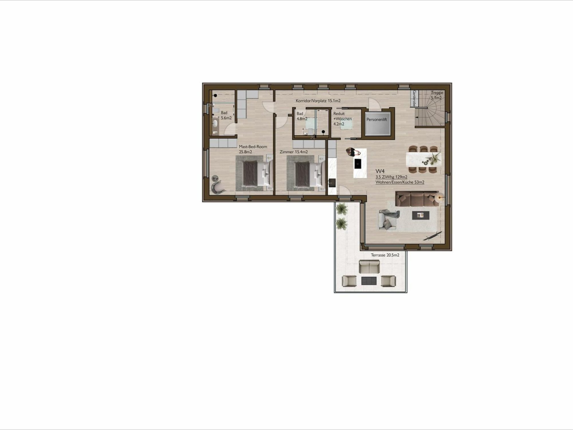 Wohnungs-Grundriss mit Terrasse