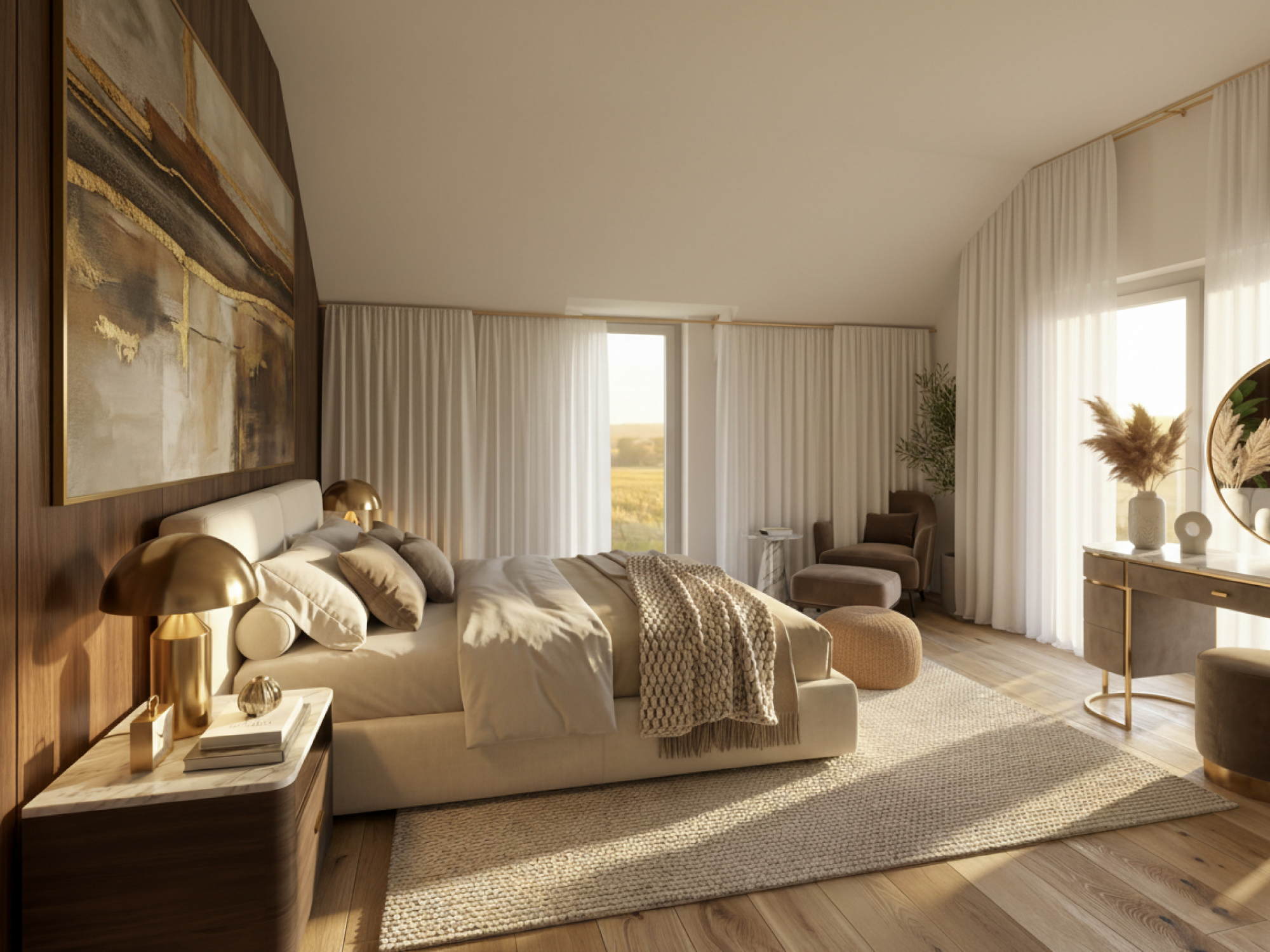 Helles, stilvoll gestyltes Schlafzimmer