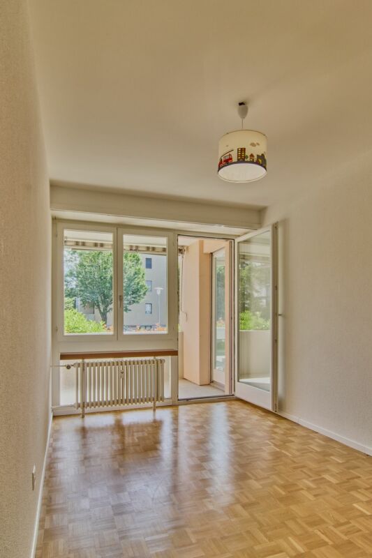 Heller leerer Wohnraum mit Balkonzugang