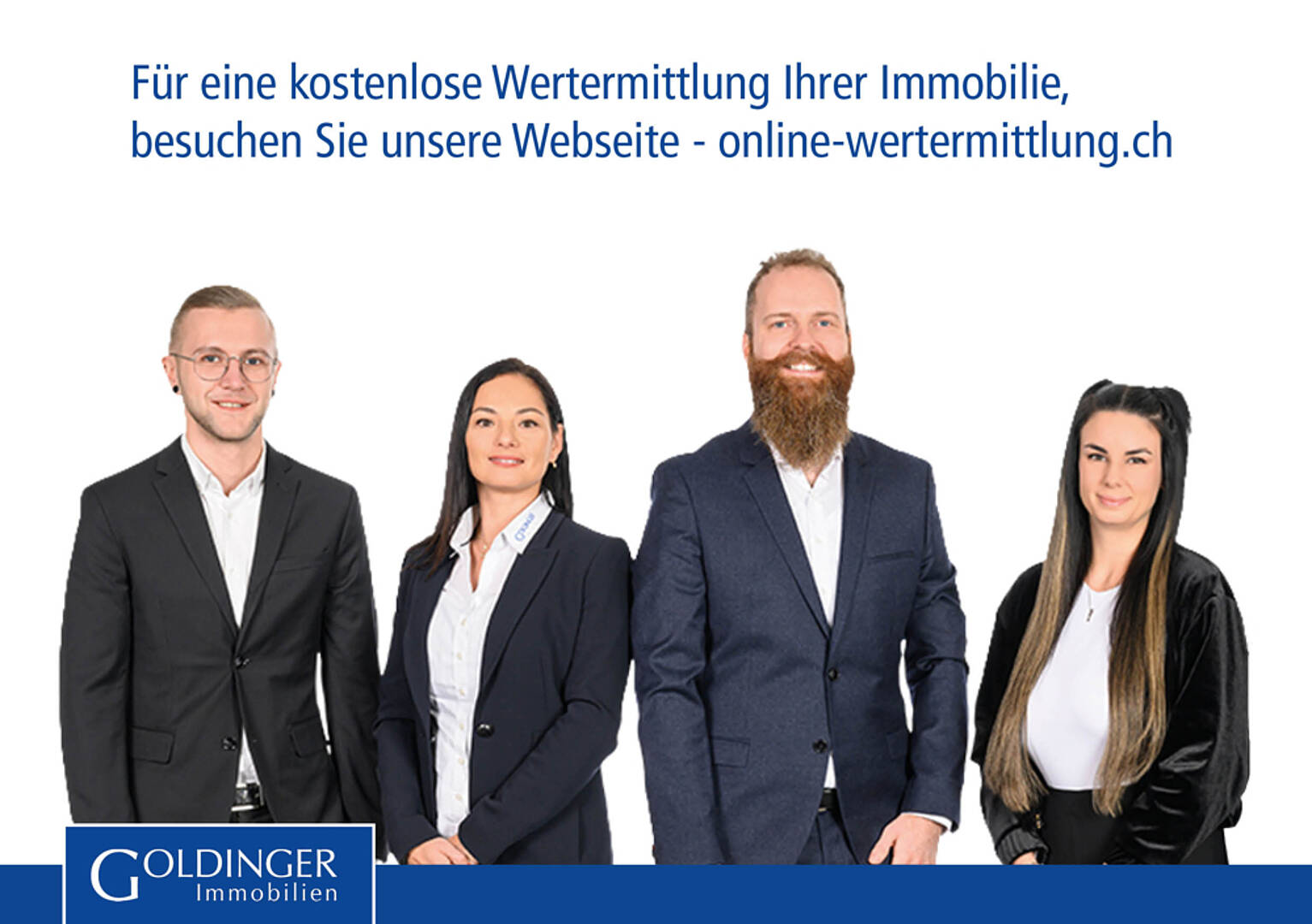 Werbebild mit vier Maklern und Text