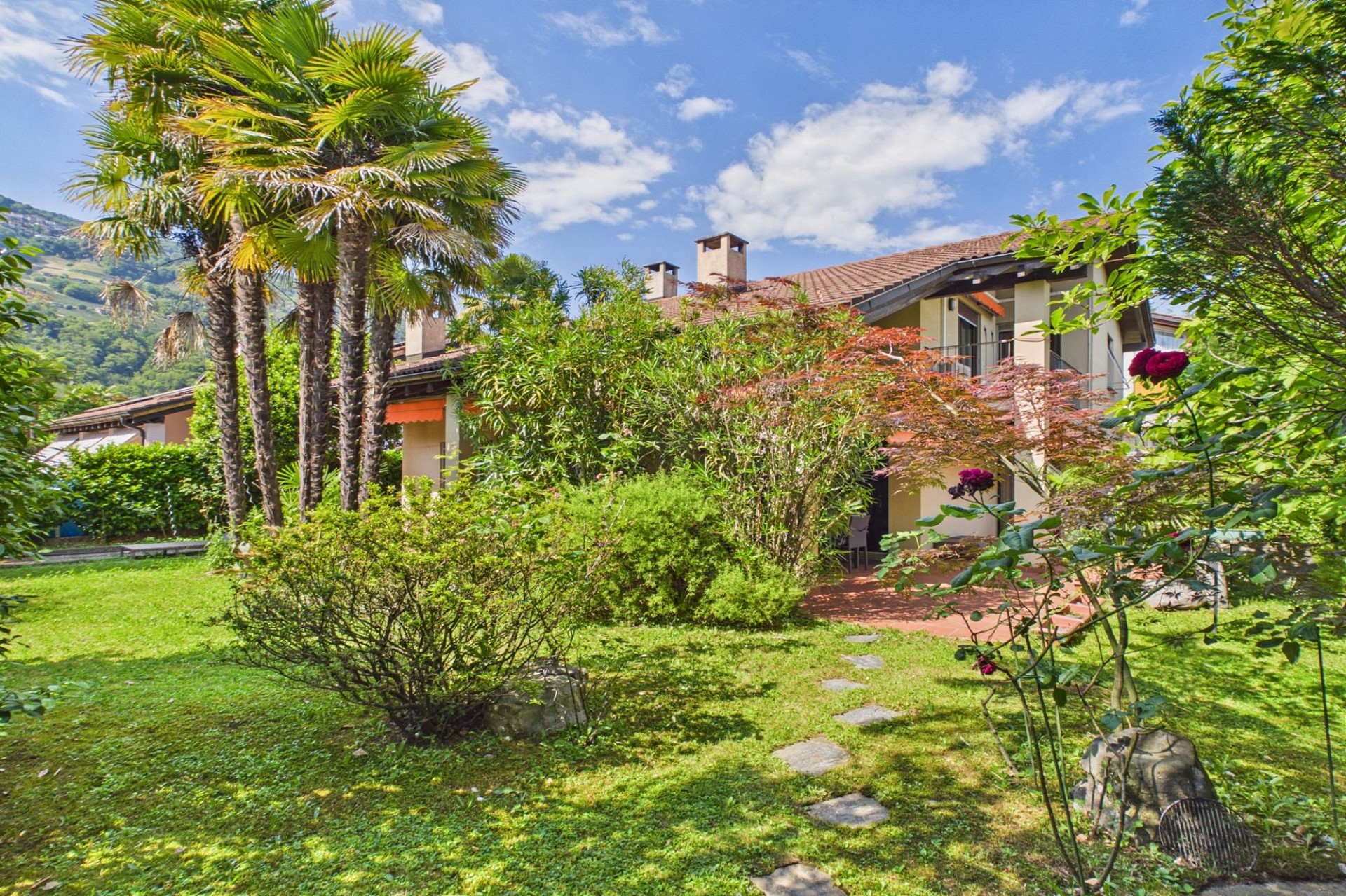 Mediterraner Garten mit Hausfassade