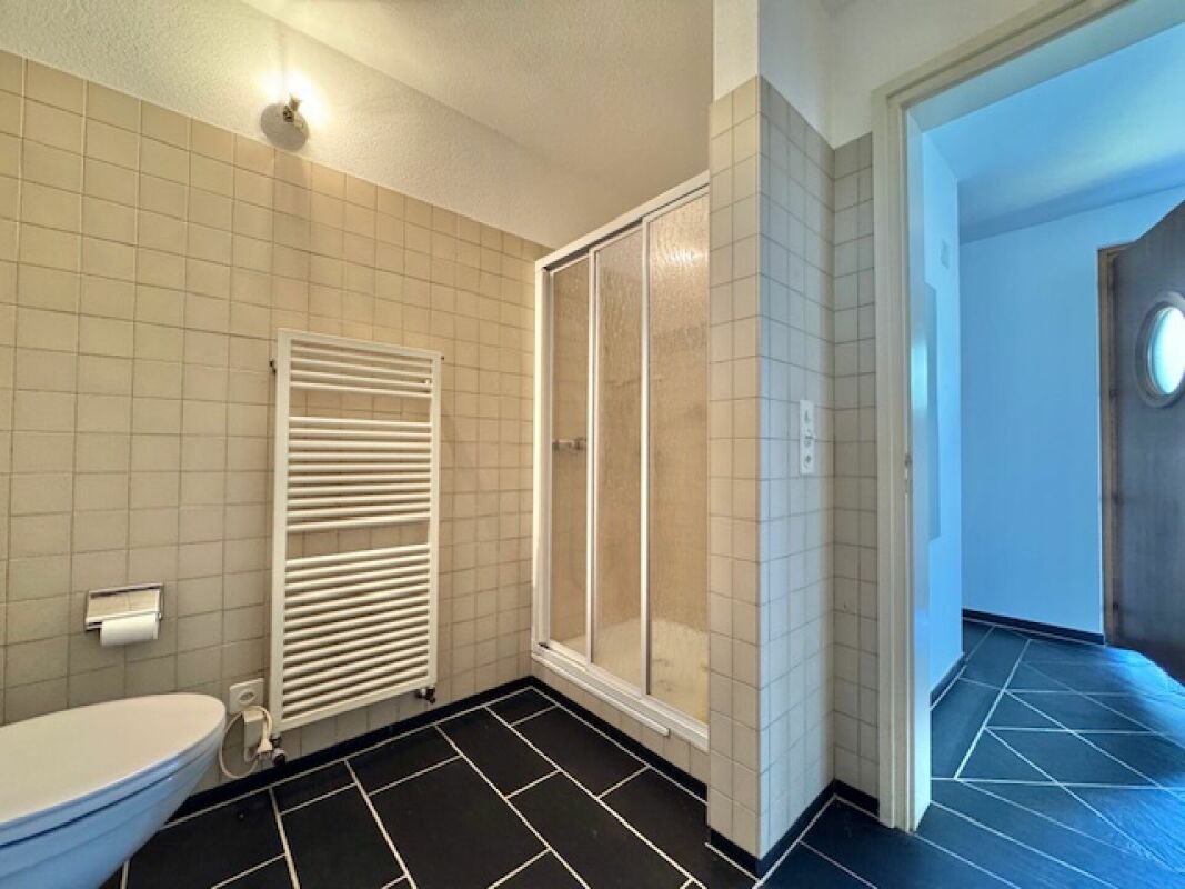 Badezimmer mit Dusche und Flurzugang