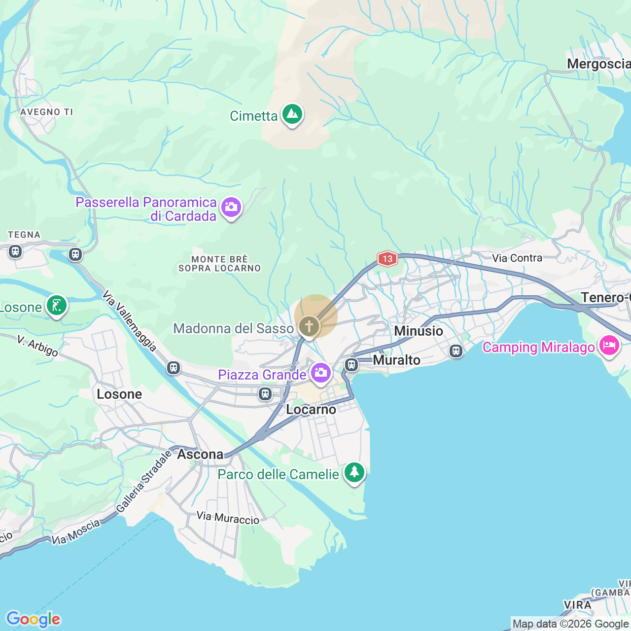 Kartenausschnitt der Region Locarno–Ascona am Lago Maggiore