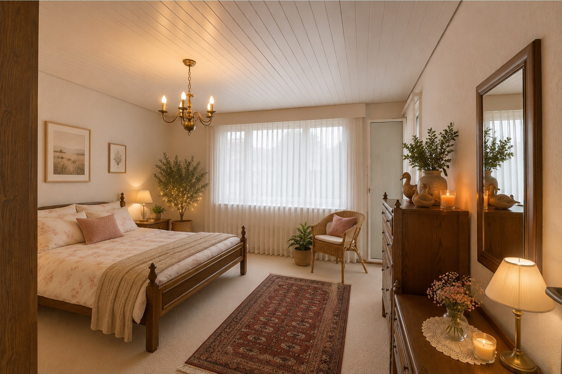 Gemütliches Schlafzimmer mit klassischem Holzinterieur