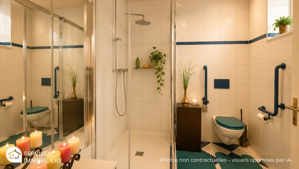 Modernes Badezimmer mit begehbarer Dusche und WC