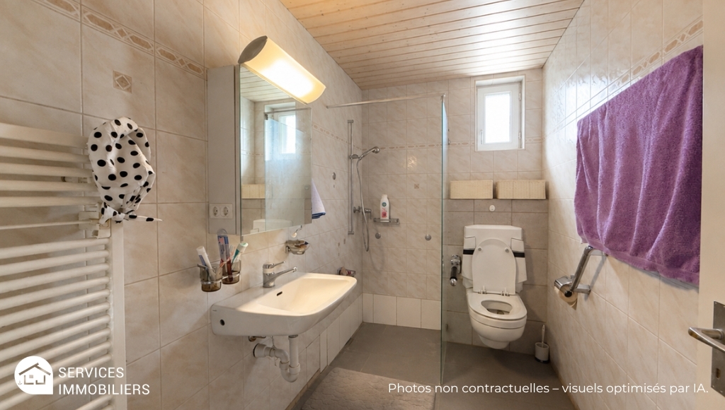 Modernisiertes Badezimmer mit Dusche, WC und Waschtisch