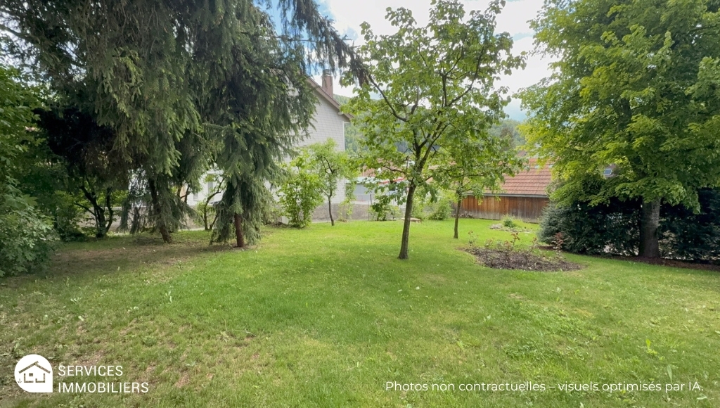 Garten mit Rasen und Bäumen
