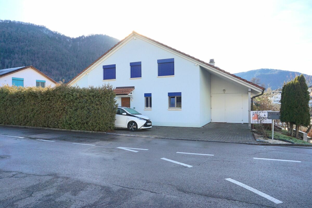Einfamilienhaus mit Garage und Bergkulisse