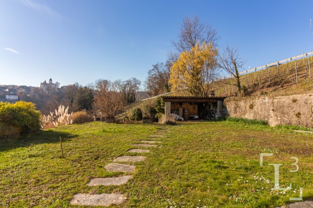 Großer Garten mit Hanglage und Geräteschuppen