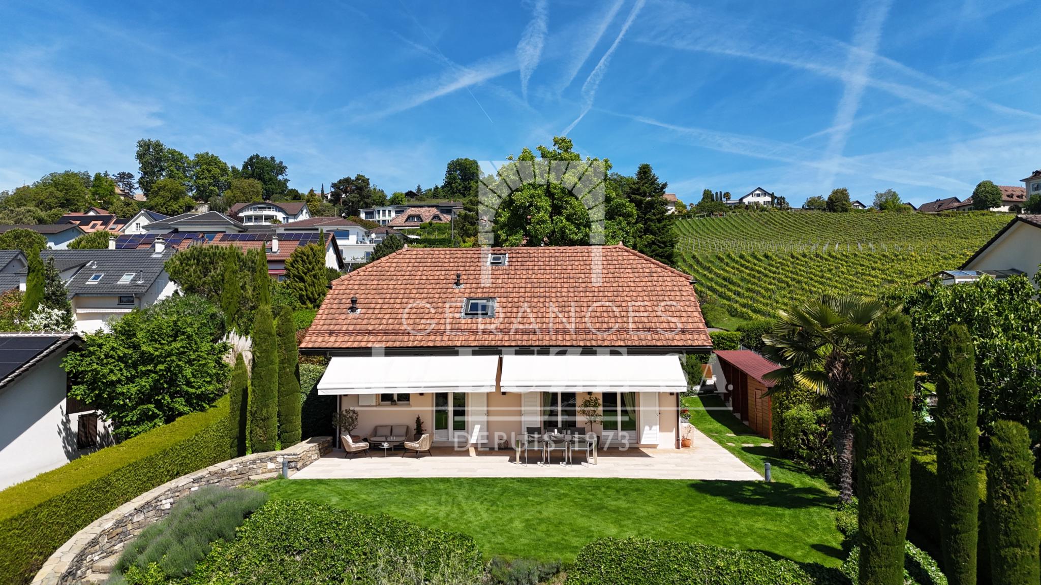 Außenansicht eines Einfamilienhauses mit Garten