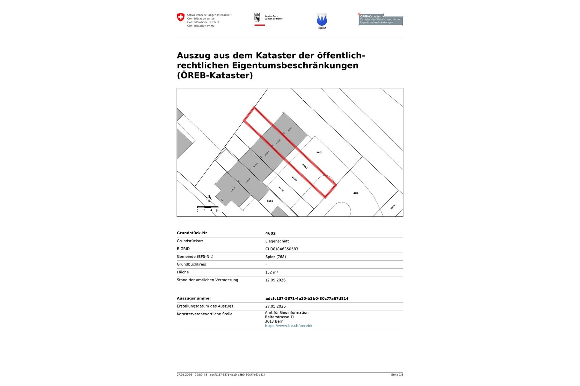 Grundstücksauszug mit Katasterplan