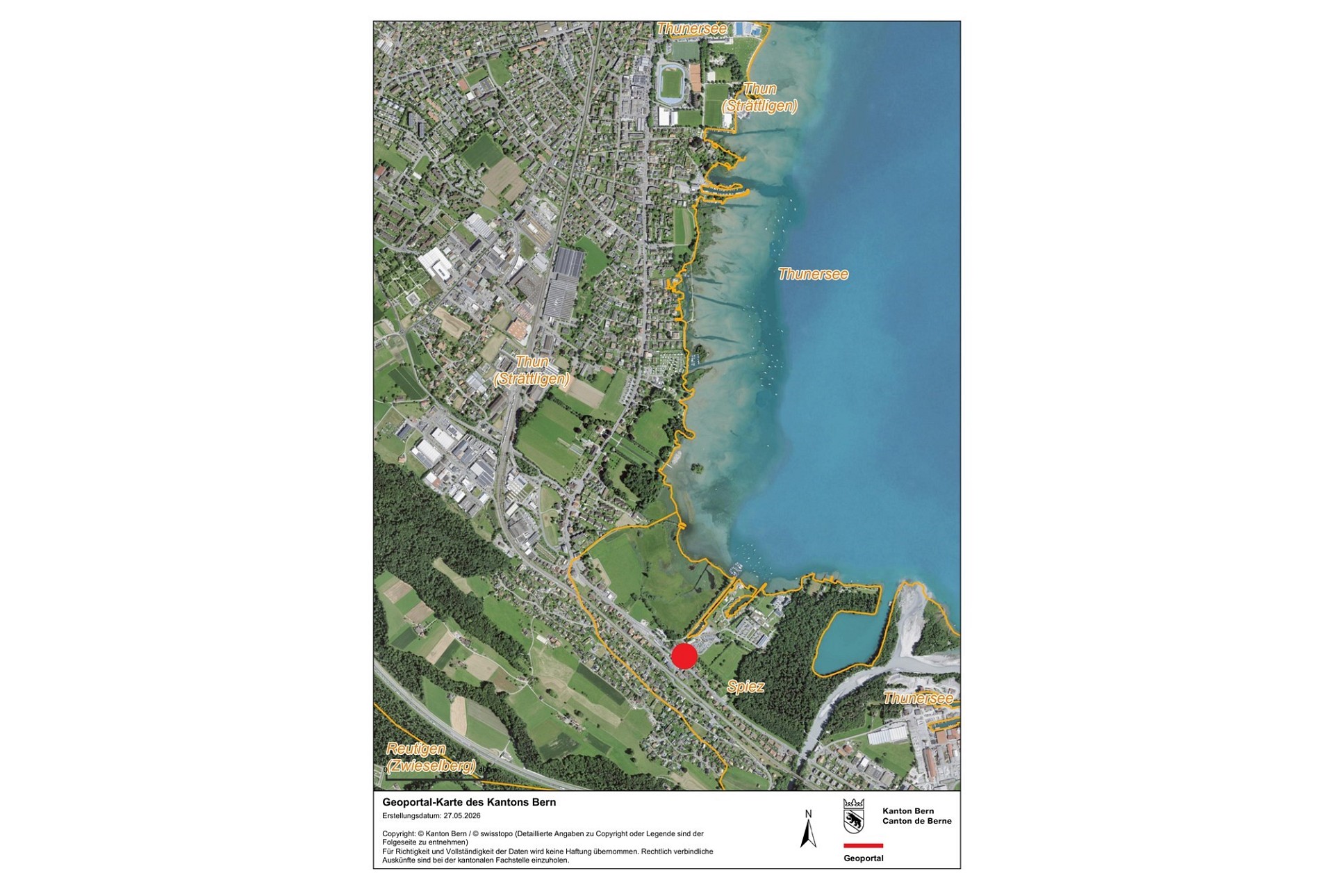 Lagekarte am Thunersee bei Thun und Spiez