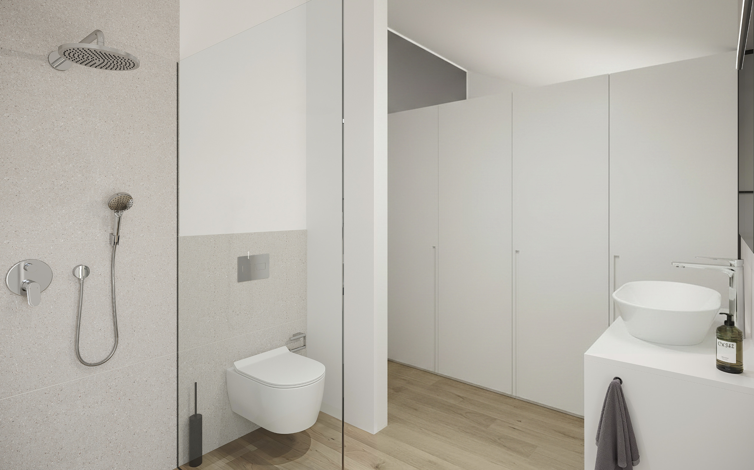 Modernes Badezimmer mit Dusche und WC