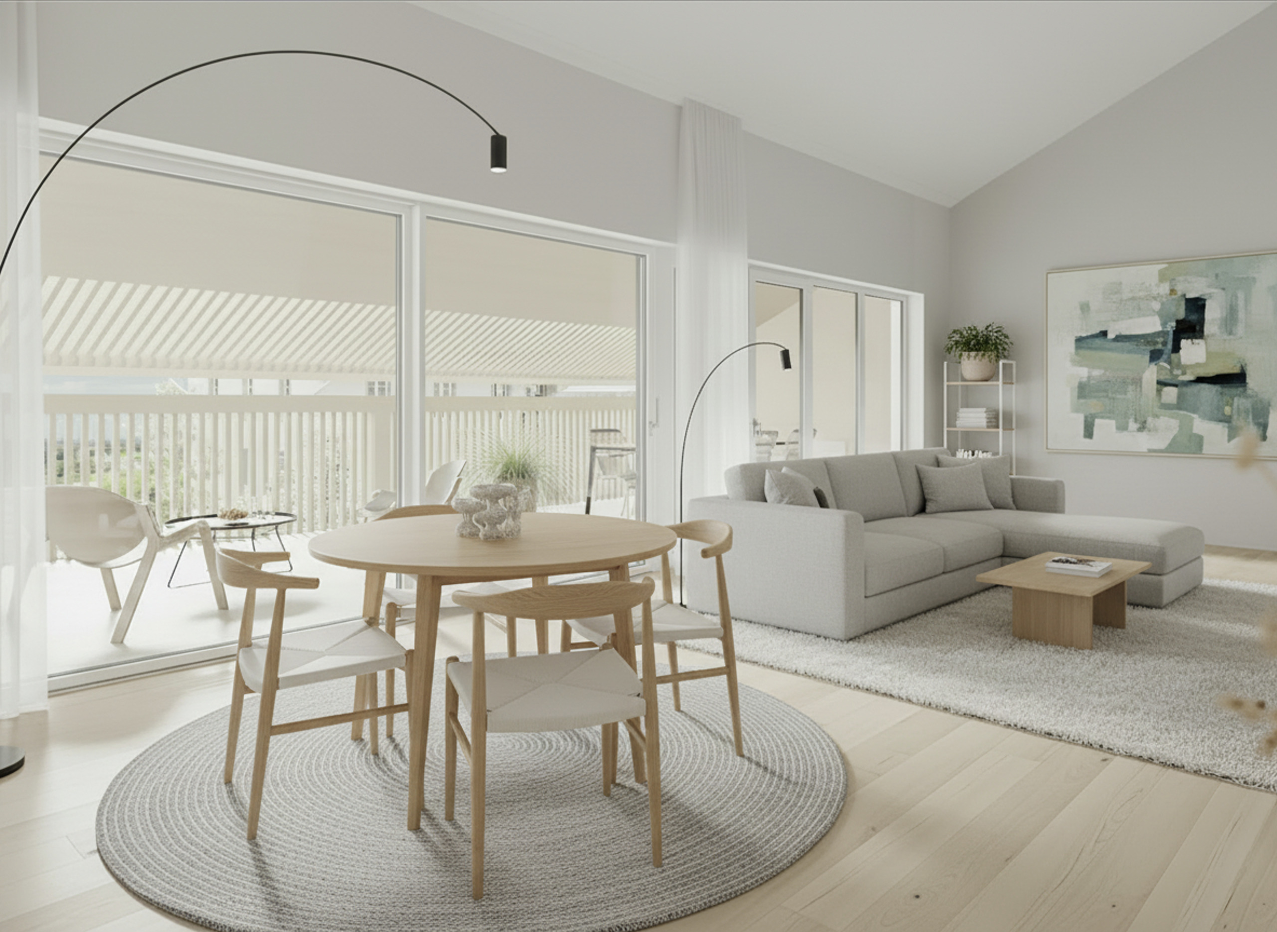 Helles, modernes Wohn- und Esszimmer mit Terrasse
