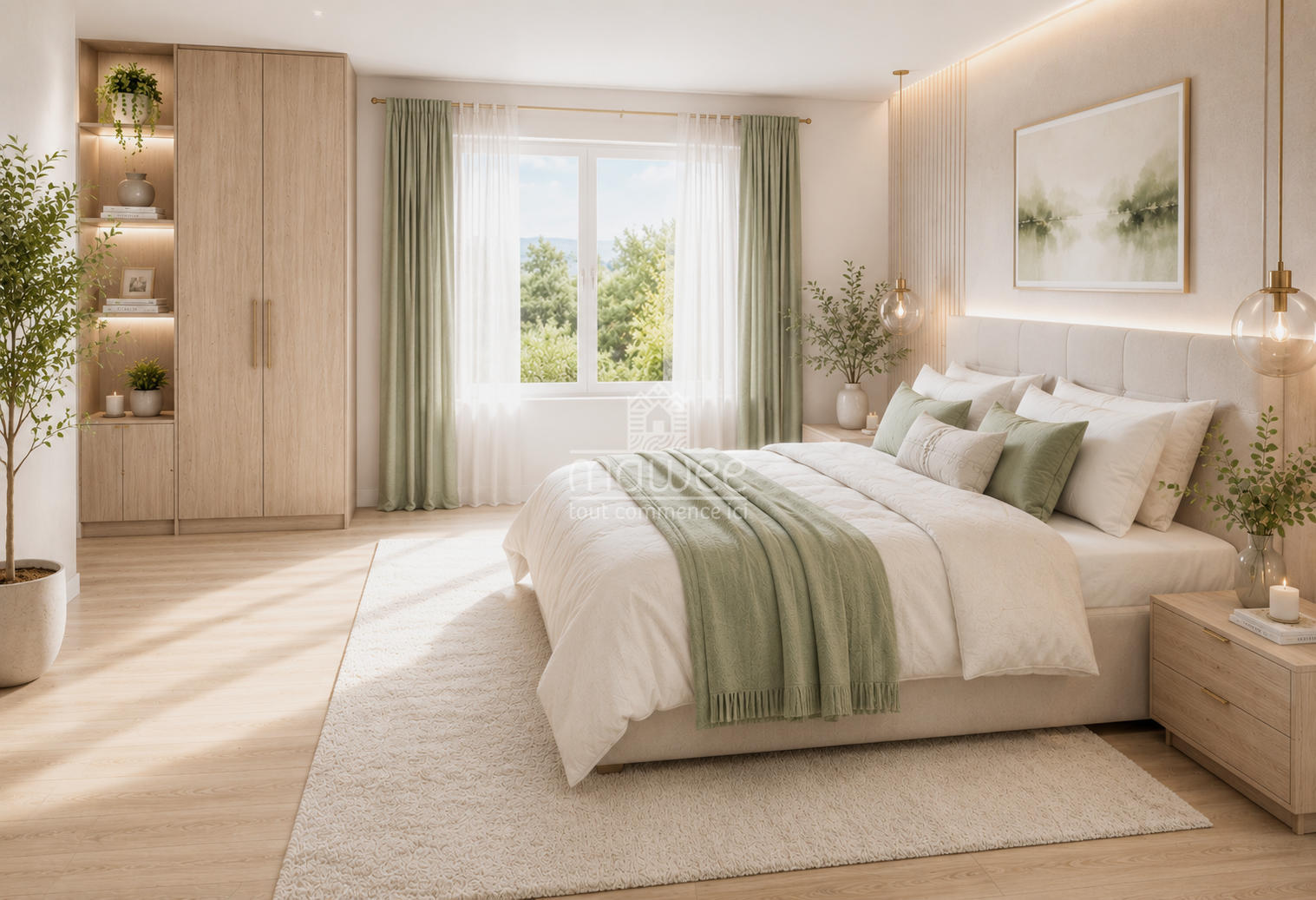 Helles, stilvoll eingerichtetes Schlafzimmer