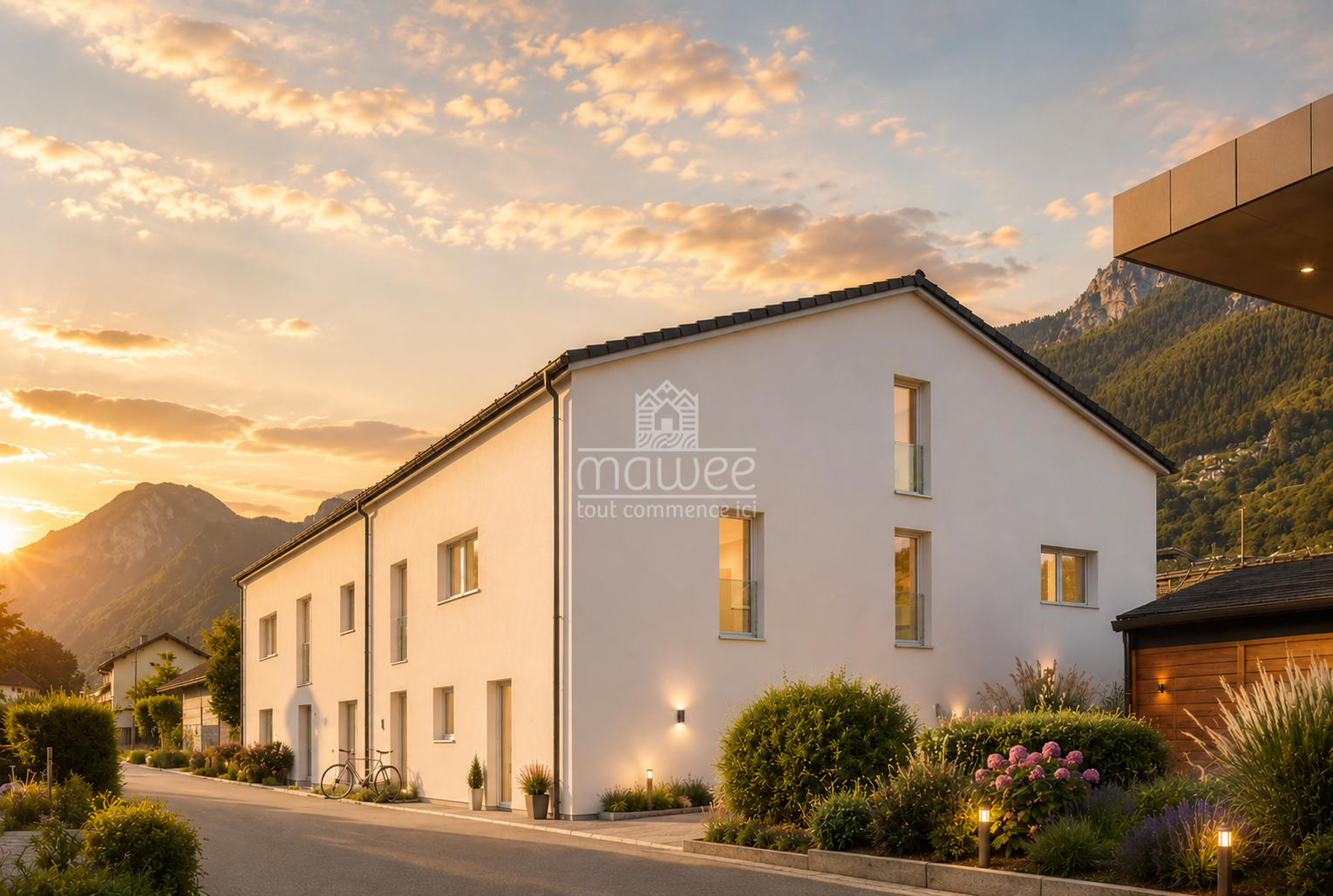 Modernes Wohnhaus im Abendlicht