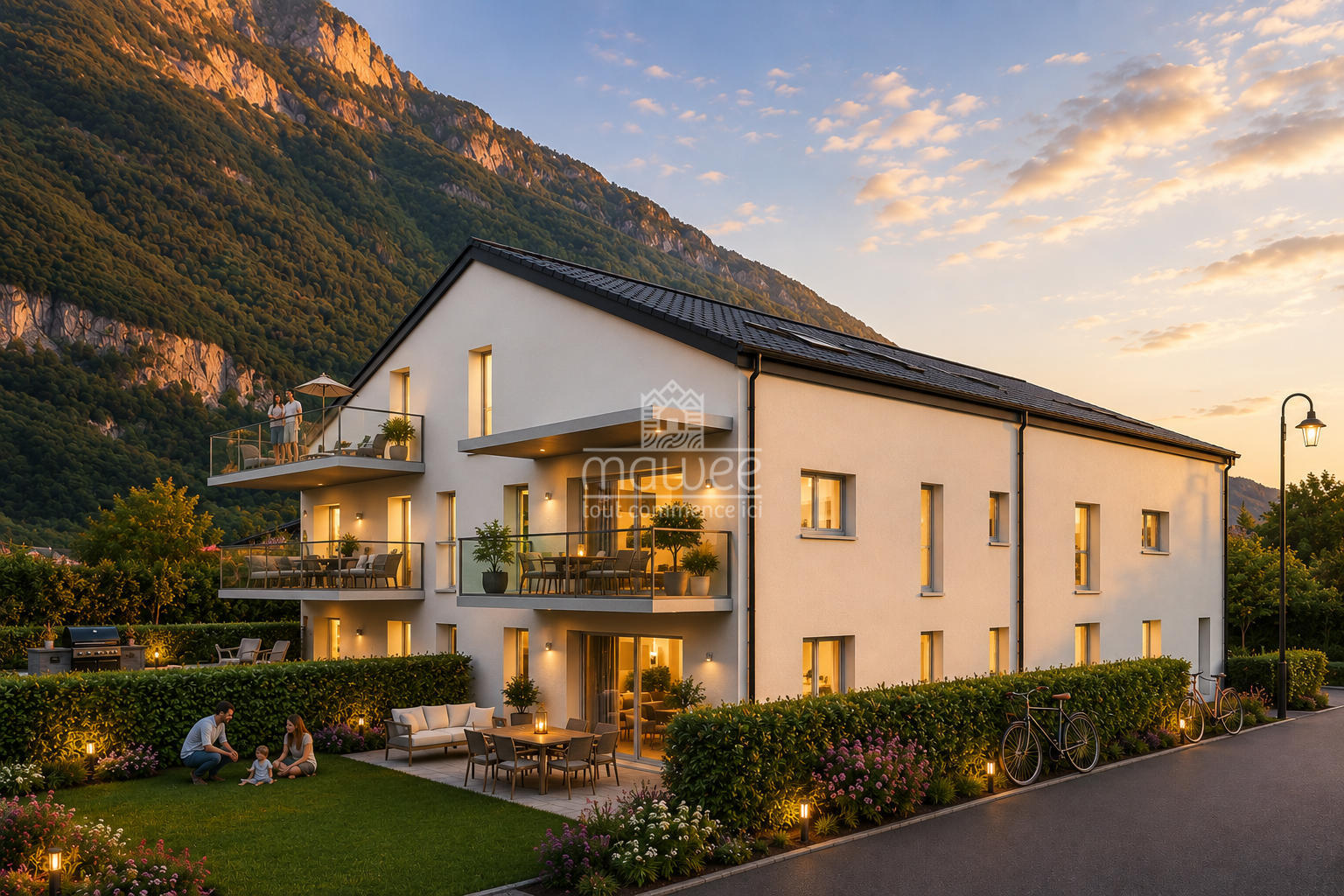 Moderne Wohnanlage in alpiner Lage mit Terrassen und Garten
