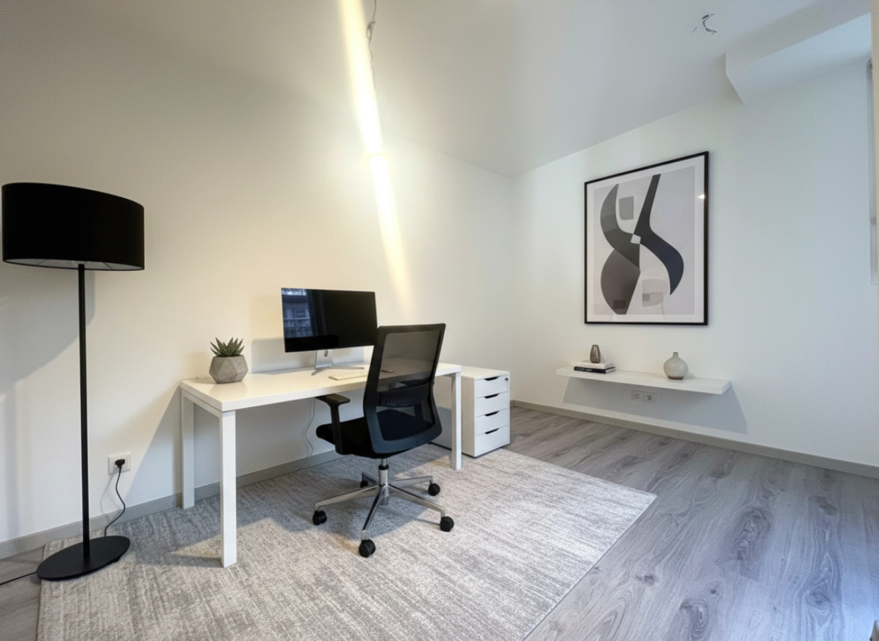 Helles Homeoffice mit minimalistischer Einrichtung
