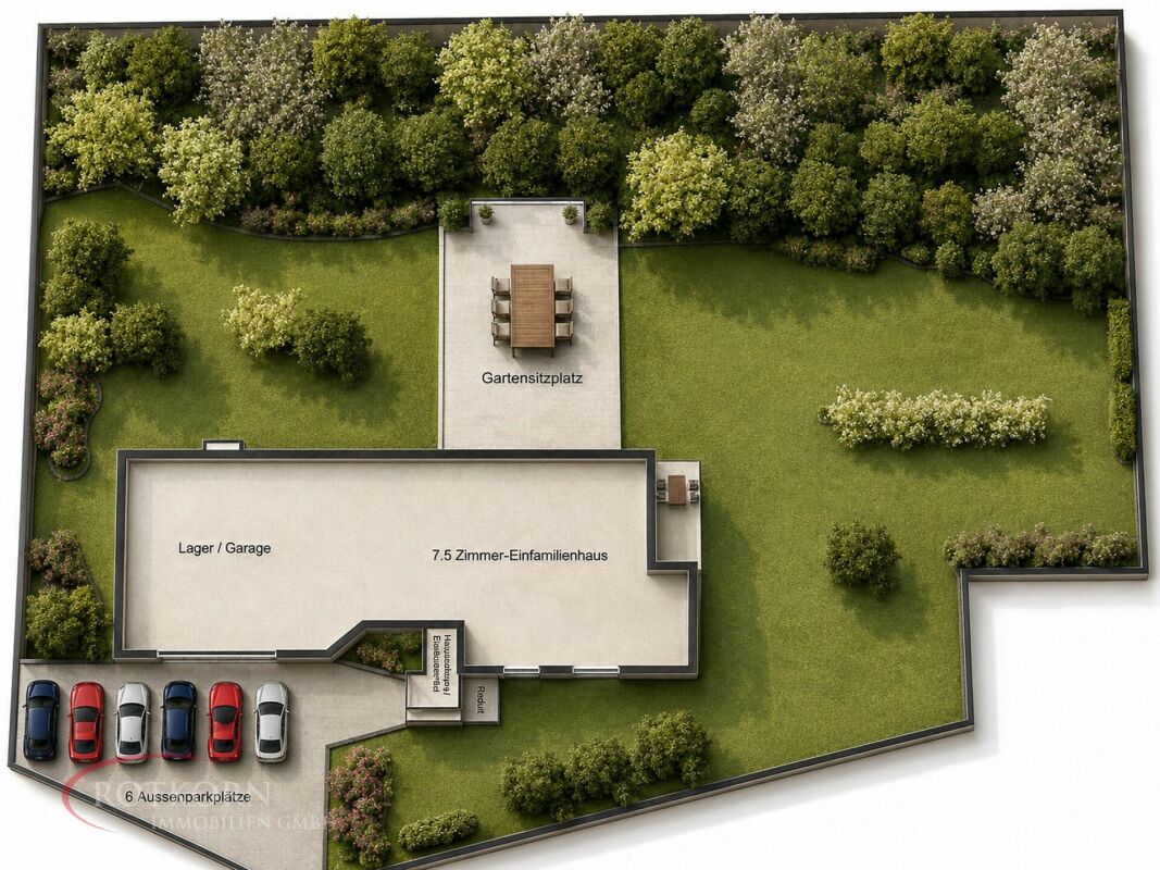 Grundstücks- und Lageplan eines Einfamilienhauses mit Garten und Stellplätzen