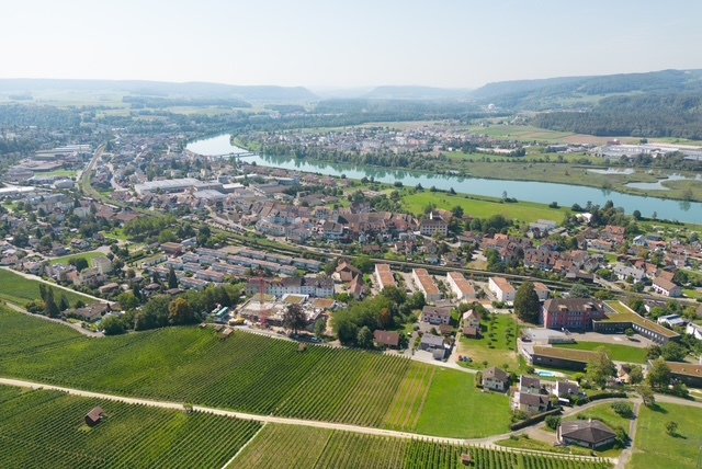 Luftaufnahme einer Stadt am Fluss