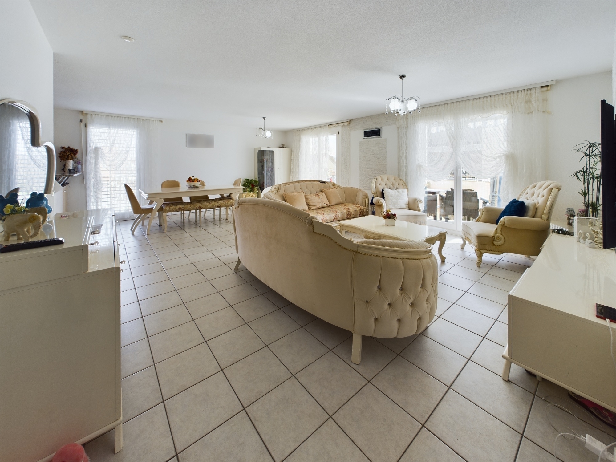 Helles Wohnzimmer mit Essbereich