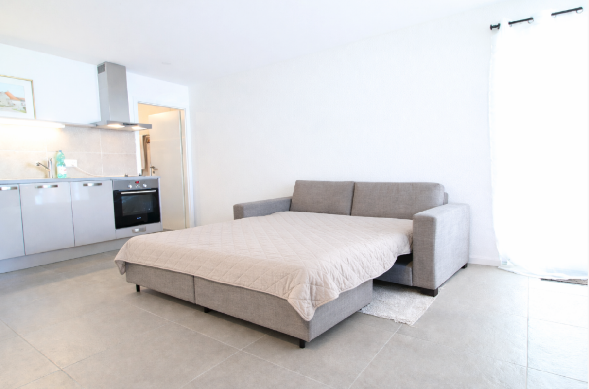 Modernes Studio mit Bettsofa und Küchenzeile