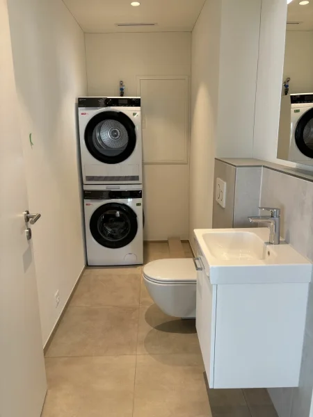 Gäste-WC mit Waschtisch und Waschmaschine