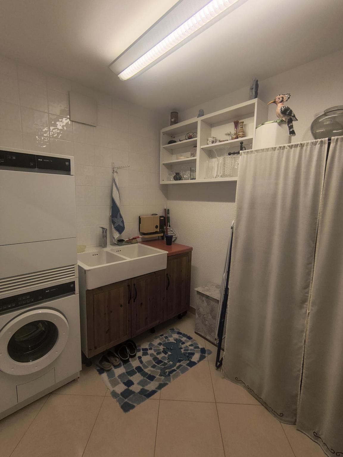 Hauswirtschaftsraum mit Waschmaschine und Spülbecken