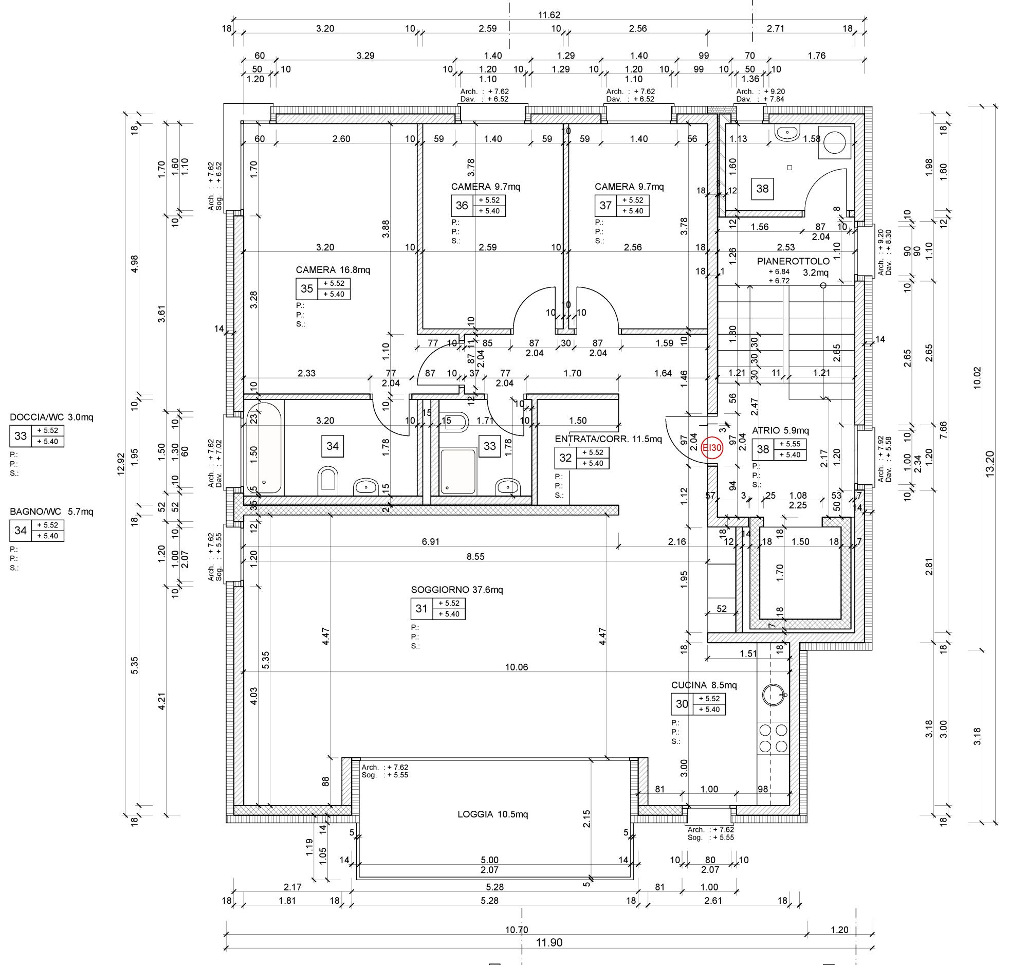 Grundriss einer Wohnung mit Loggia
