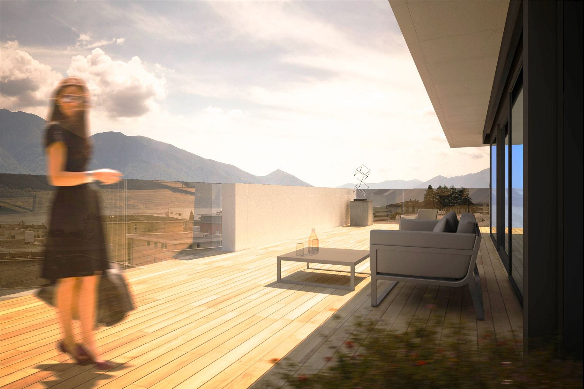 Moderne Dachterrasse mit Bergblick