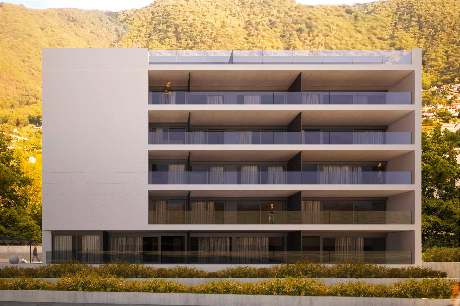 Modernes Terrassenhaus mit Bergblick