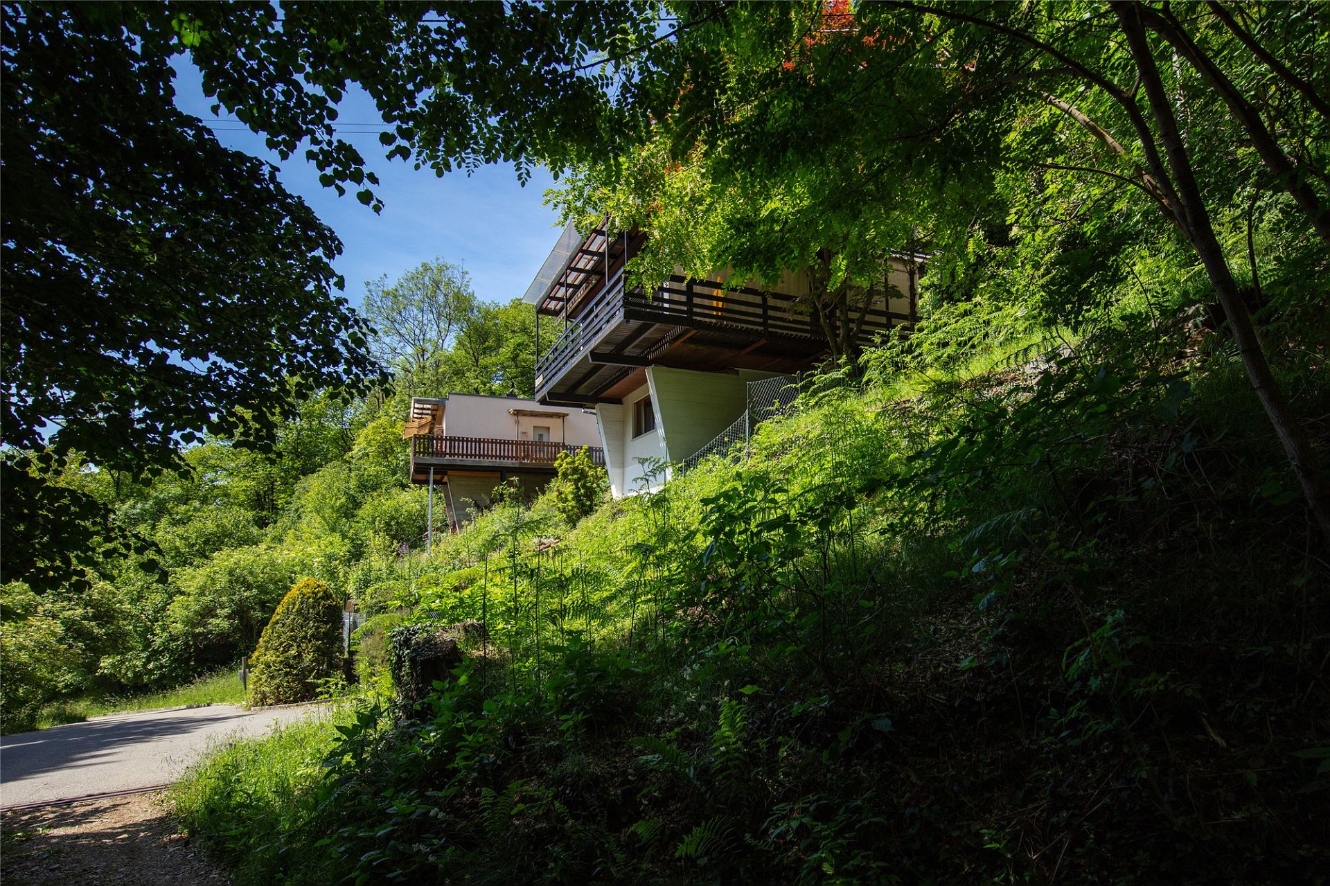 Hanglage mit modernem Haus im Grünen