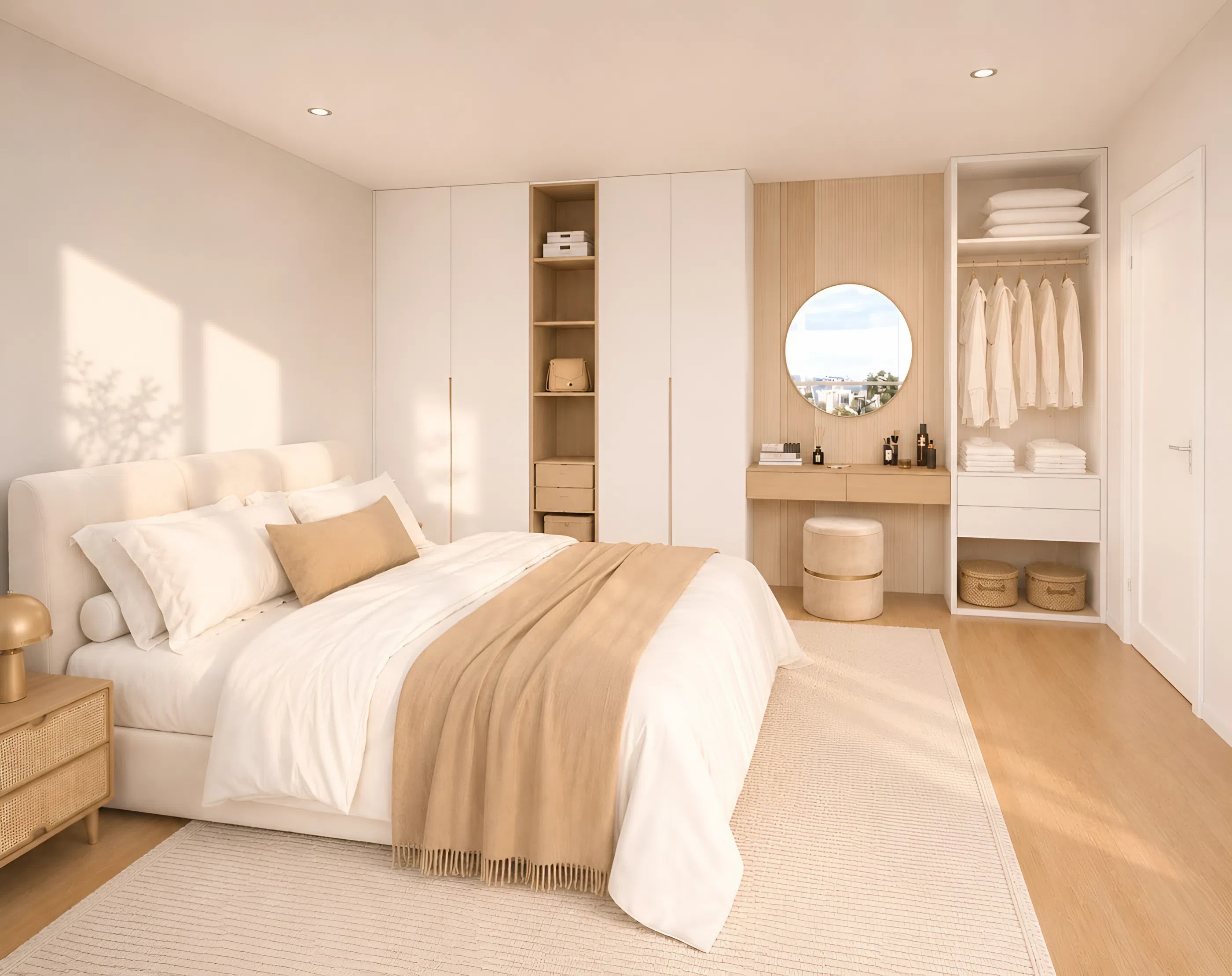 Helles Schlafzimmer mit Ankleidebereich