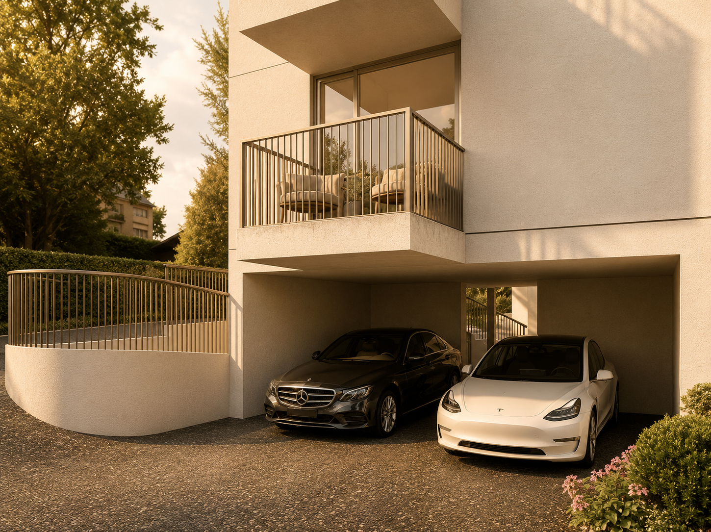 Modernes Wohnhaus mit Doppelgarage und Balkon
