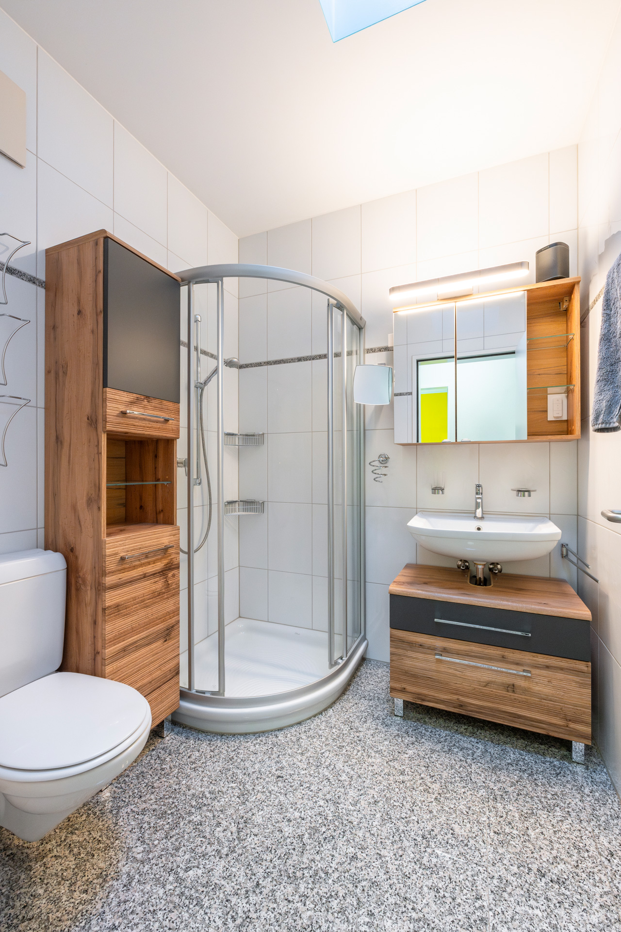 Modernes Badezimmer mit Dusche und Waschtisch