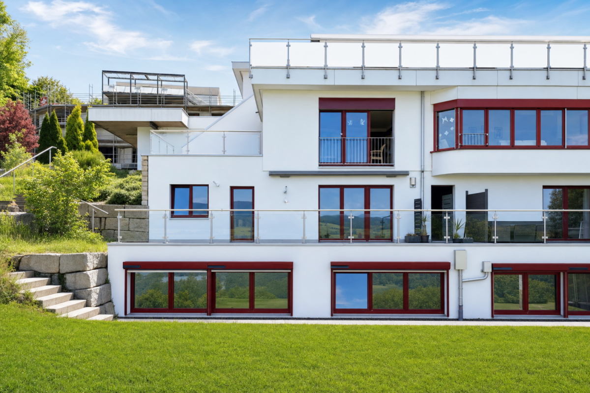 Moderne Wohnhausfassade mit Terrassen