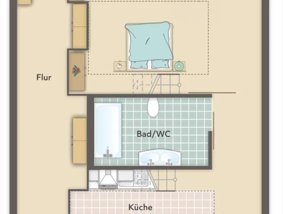Grundriss mit Flur, Bad/WC und Küche