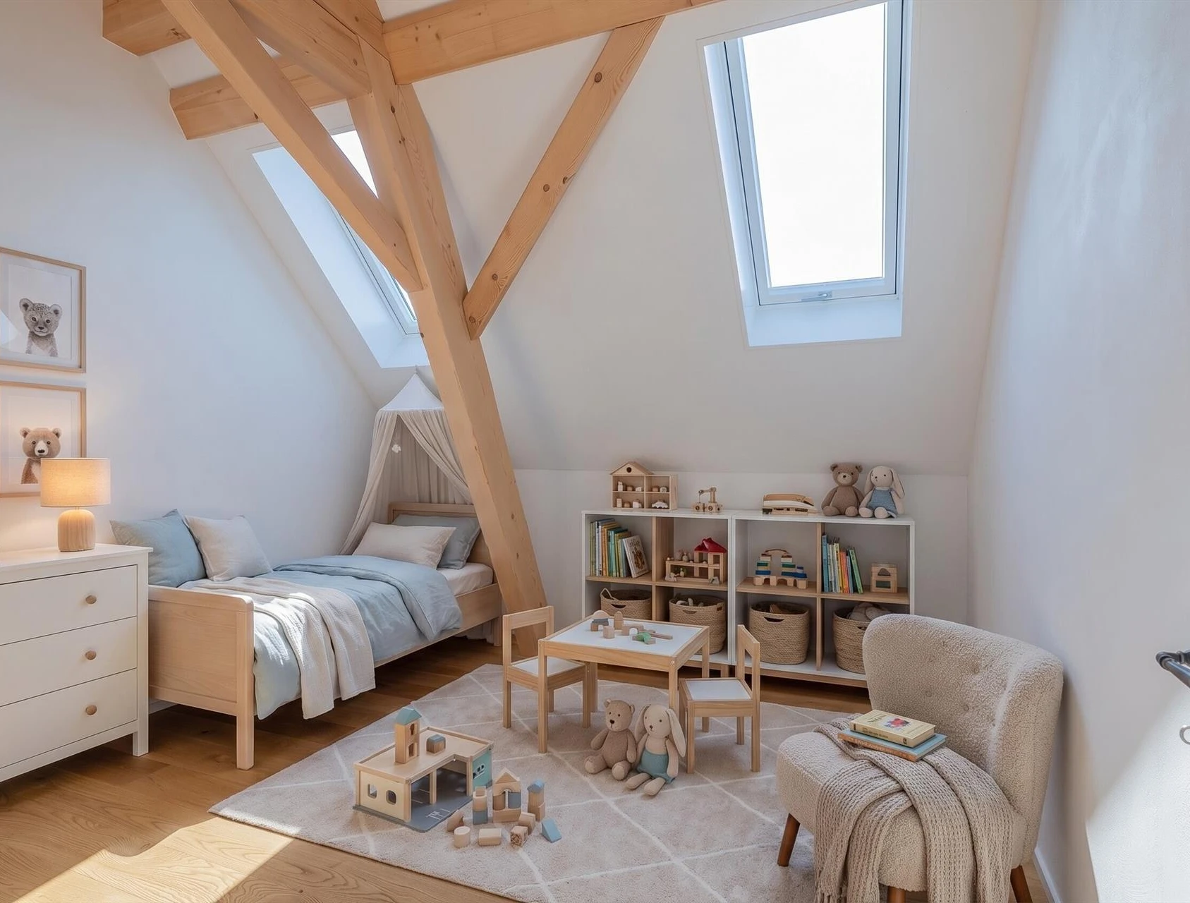 Helles Kinderzimmer im Dachgeschoss
