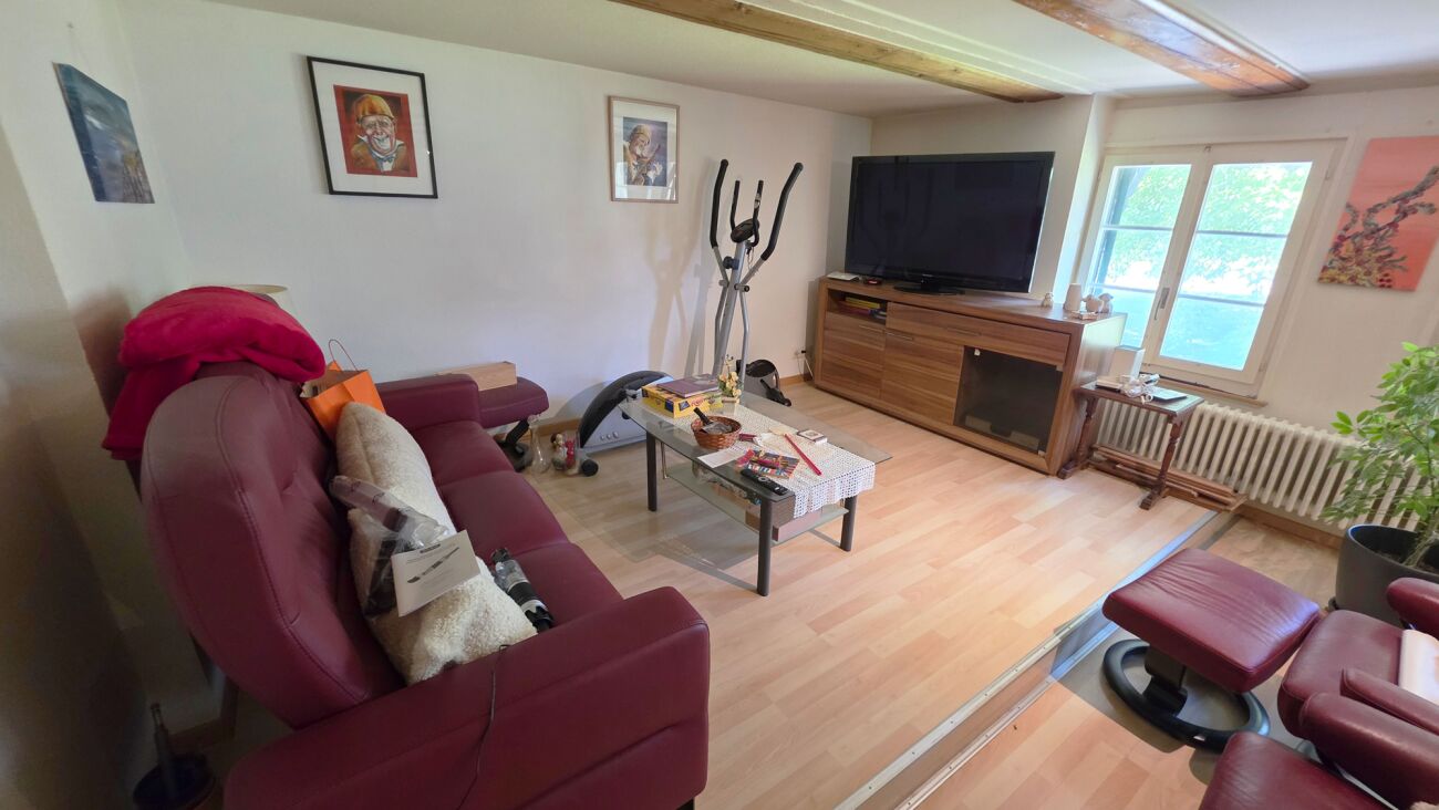 Wohnzimmer mit TV und Sitzgruppe