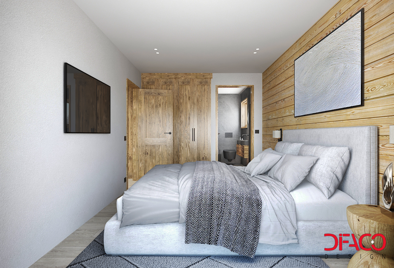 Modernes Schlafzimmer mit Holzakzenten