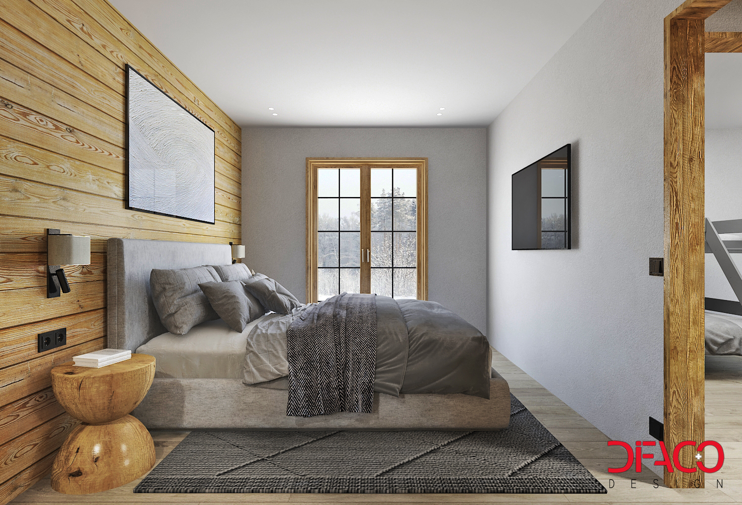 Gemütliches Schlafzimmer mit Holzakzenten