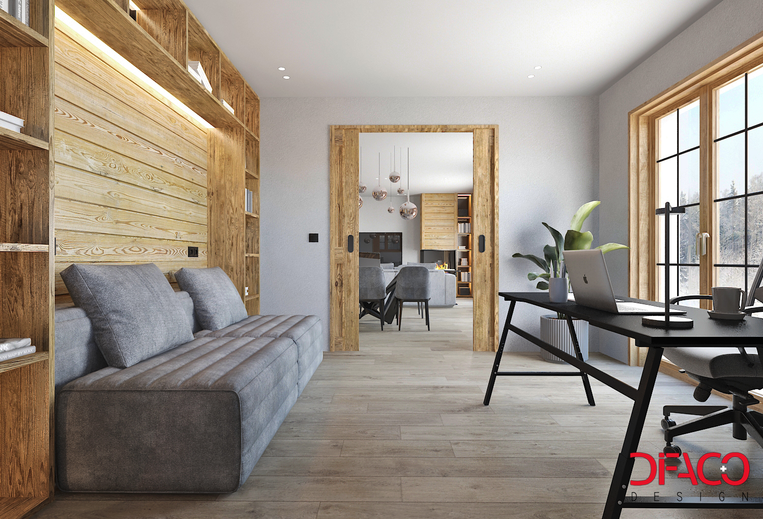 Modernes Homeoffice mit Wohnbereich