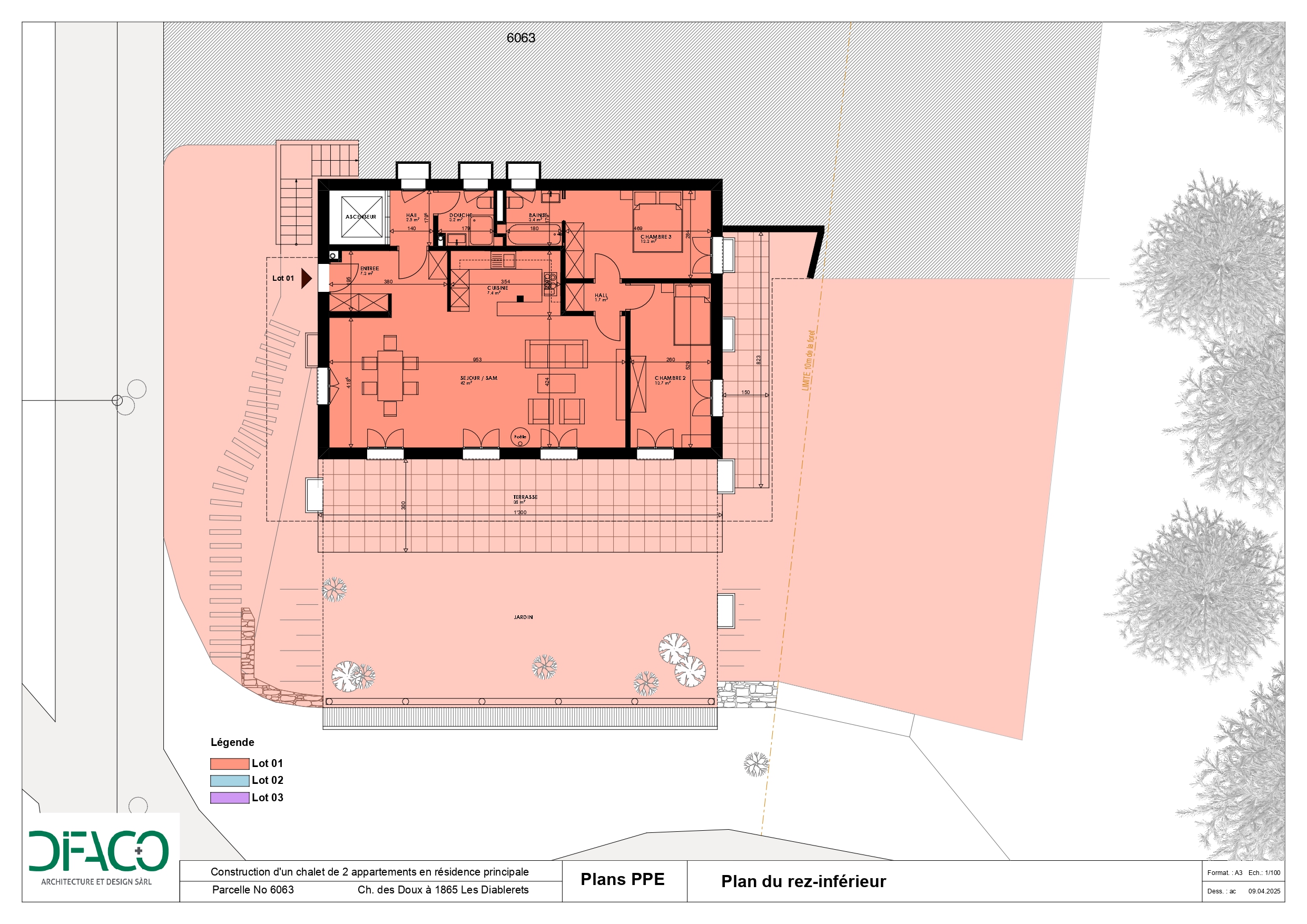Grundriss eines Chalet-Apartments im Untergeschoss