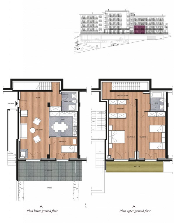 Wohnungsgrundriss mit Unter- und Obergeschoss
