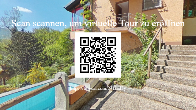 Außenansicht eines Wohnhauses mit QR-Code-Overlay