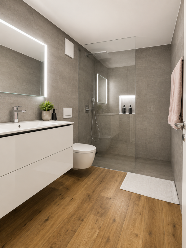 Modernes Badezimmer mit Walk-in-Dusche