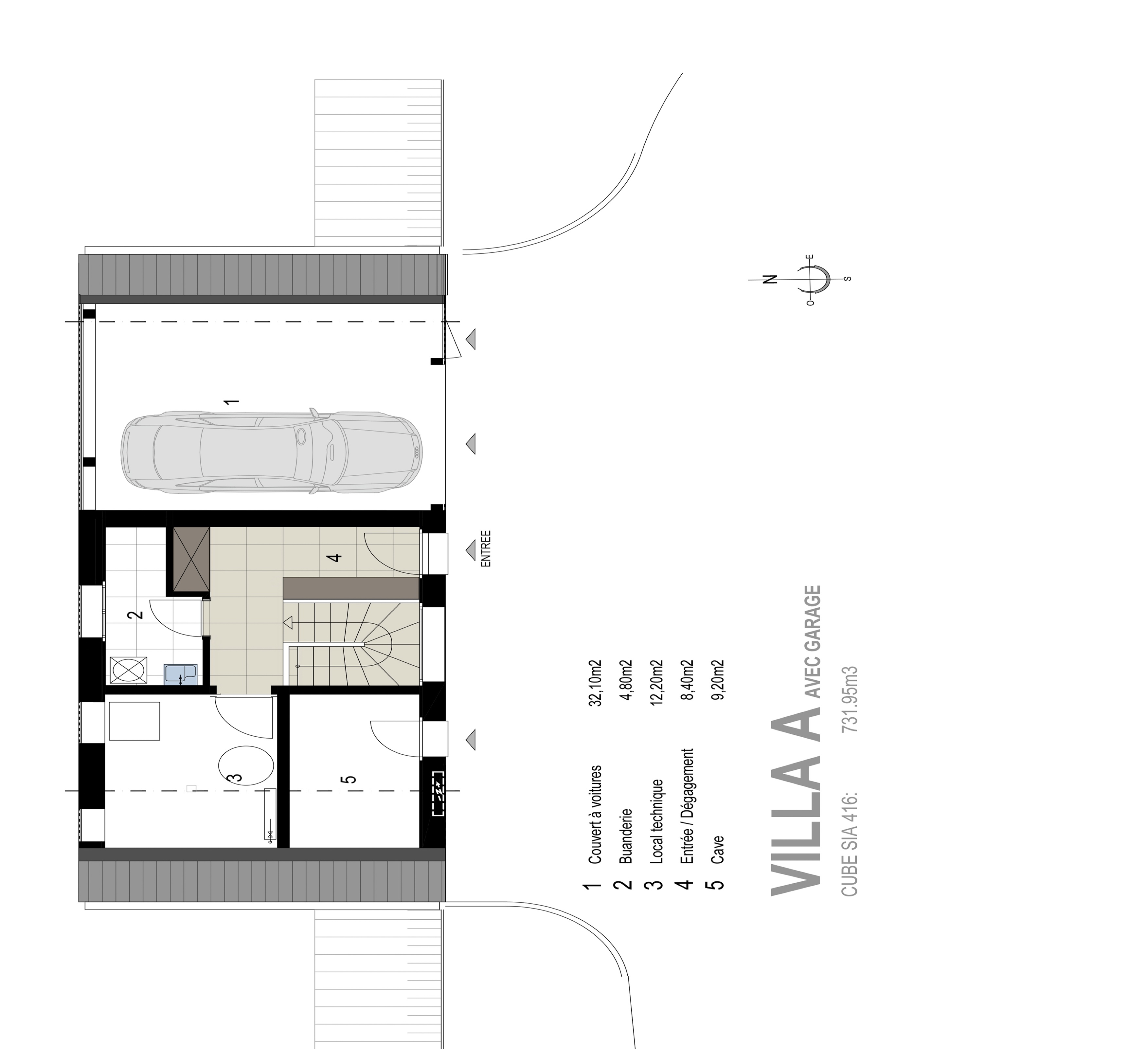 Untergeschoss-Grundriss mit Garage und Nebenräumen