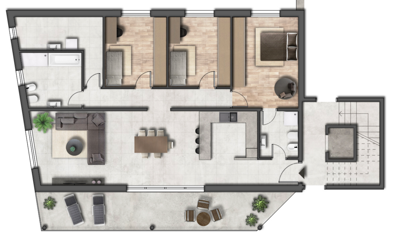 Grundriss einer Wohnung mit Terrasse