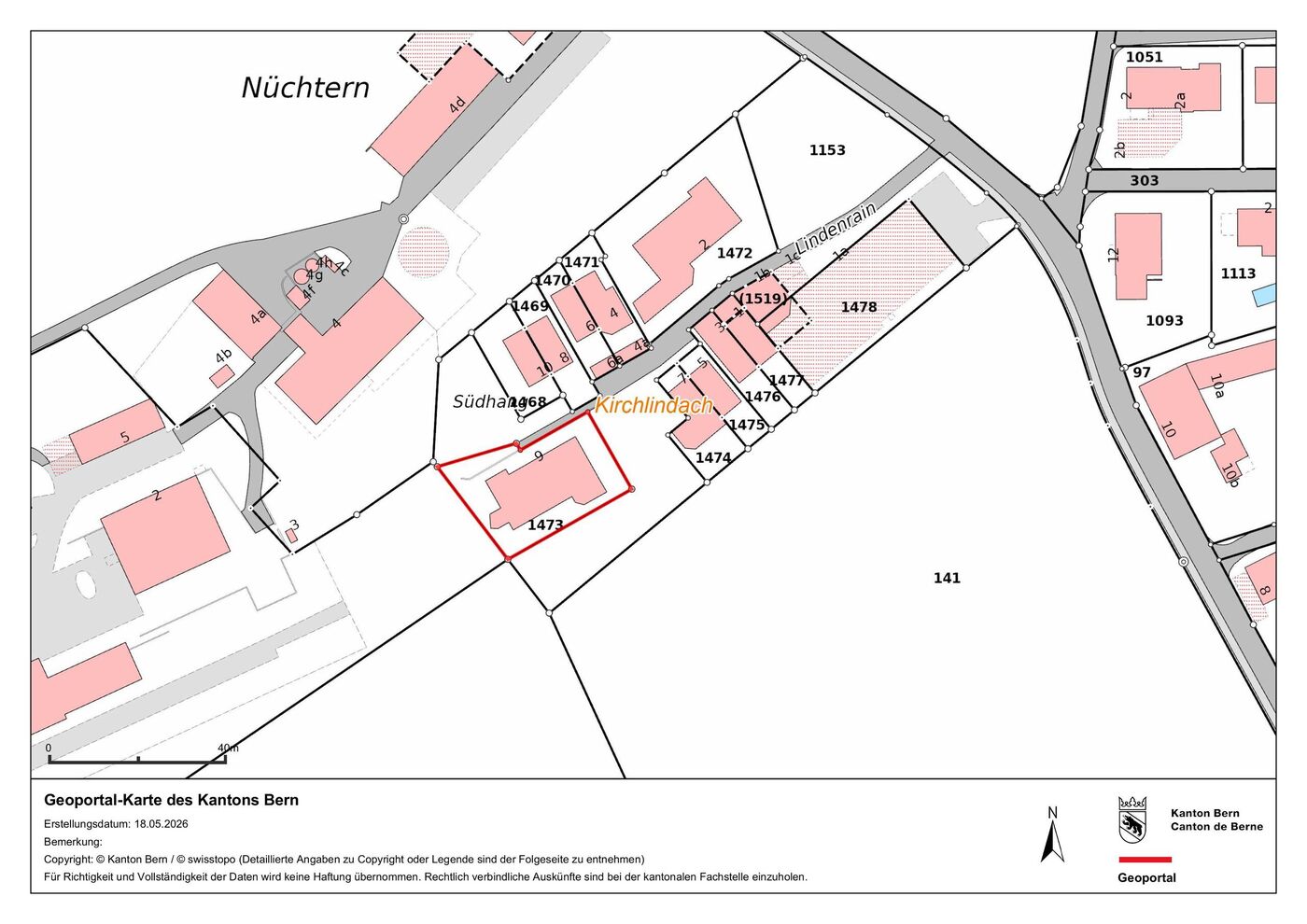 Lageplan mit markiertem Grundstück in Kirchlindach